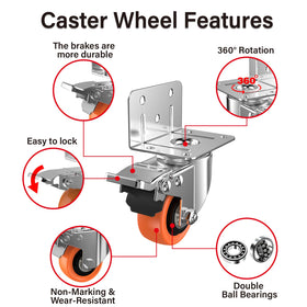 ASHGOOB heavy-duty orange PU wheel for durability and floor-friendly movement.