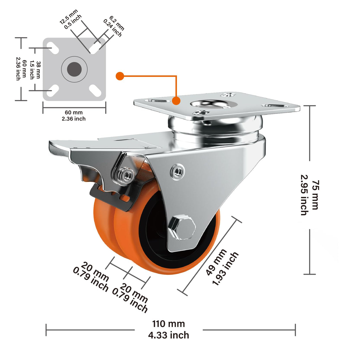ASHGOOB two-wheeled caster with brake demonstrates stable mobility.
