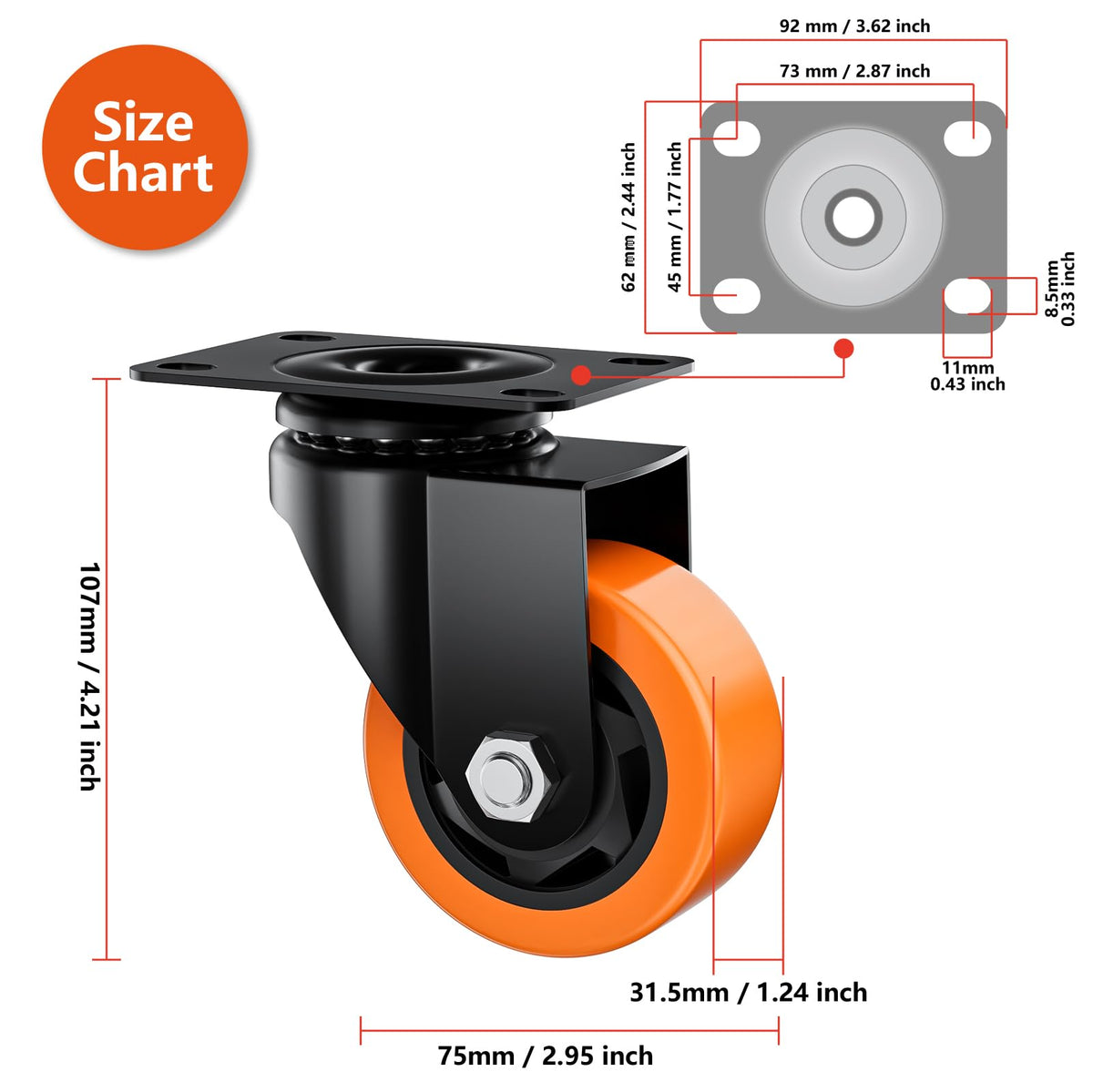 ASHGOOB universal 360-degree rotation caster ideal for carts and workbenches