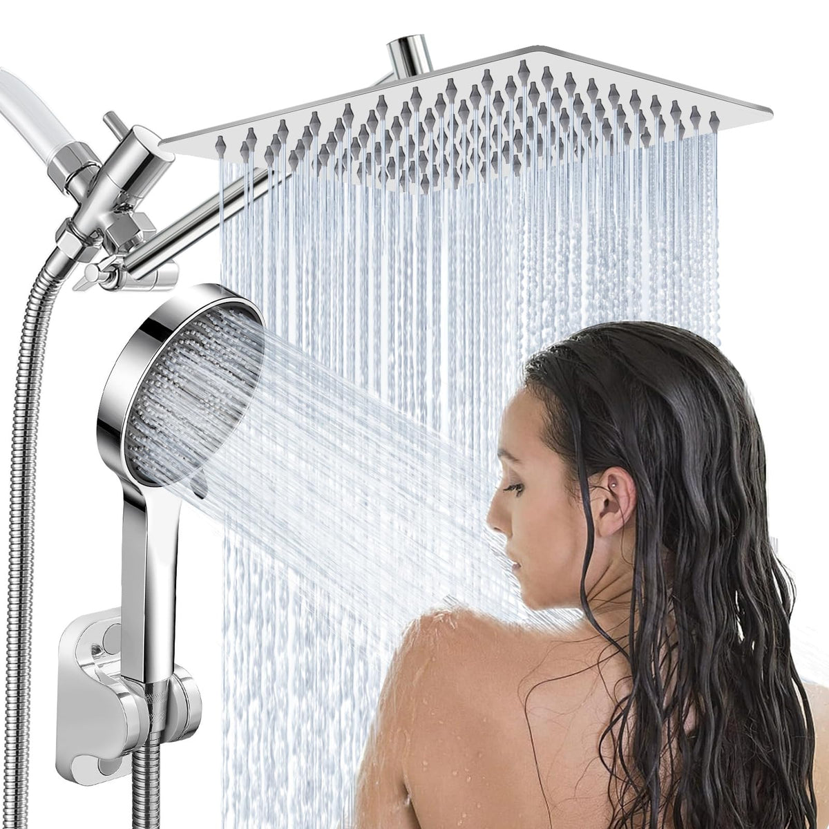 Ashwanth 10inch square rain shower: rust-resistant stainless steel for long-lasting, full-coverage showers.