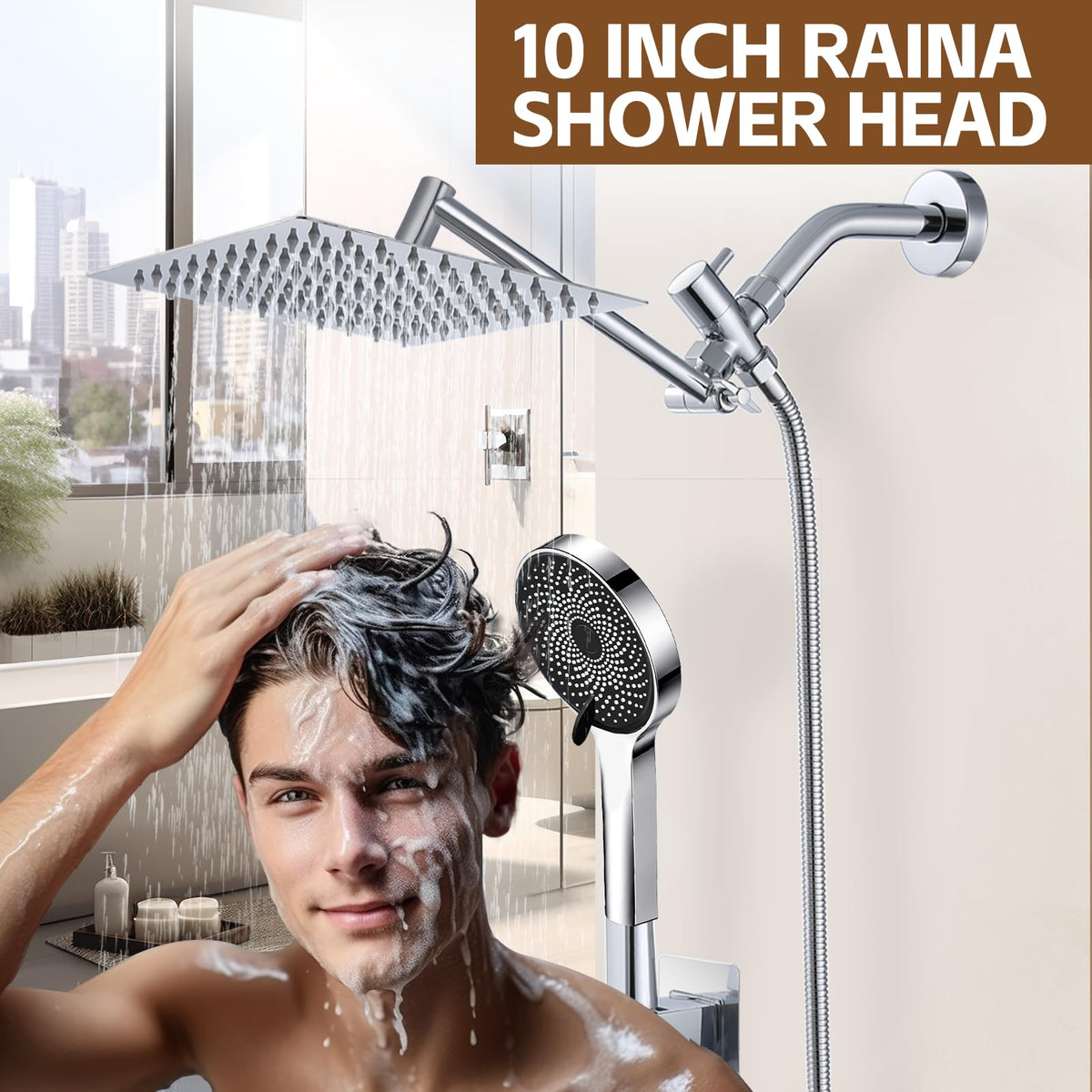 Ashwanth chrome shower system: sleek finish for modern bathrooms.