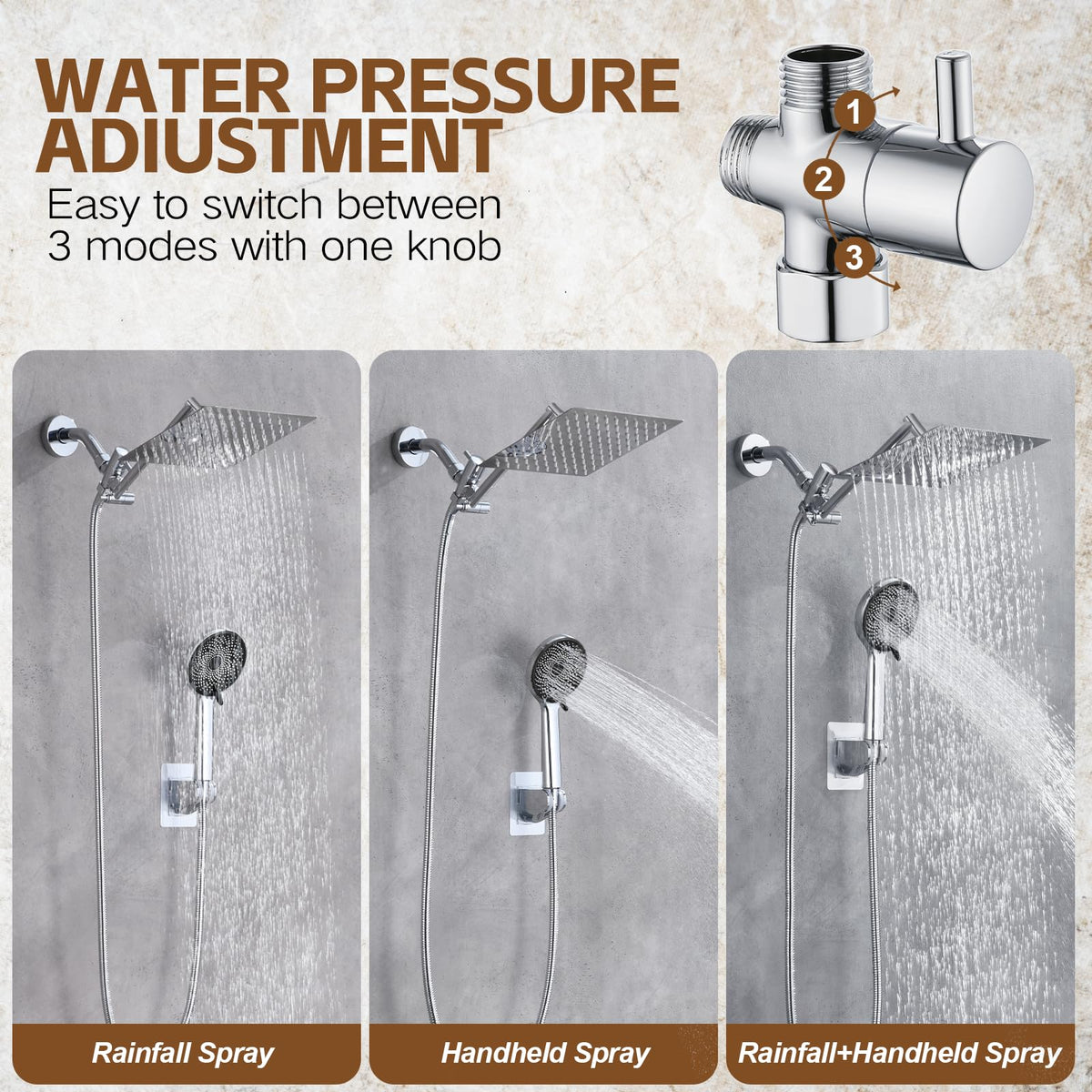 Ashwanth handheld spray mode: convenient three-function switch for family showers and pets.