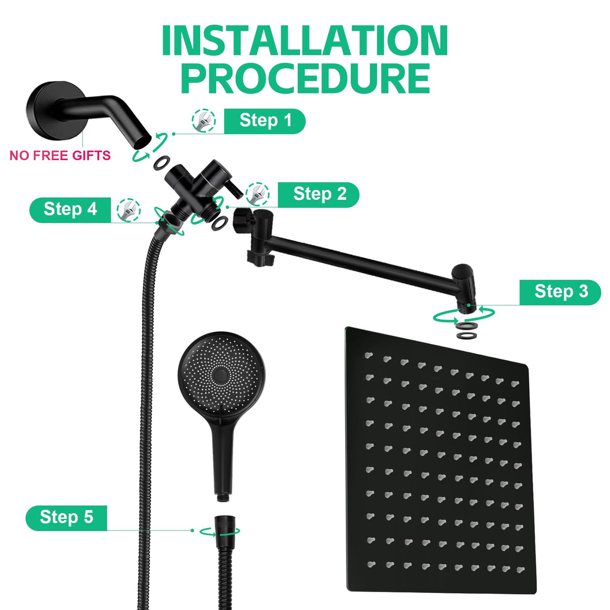 Ashwanth matte black shower system adds modern style and durability.