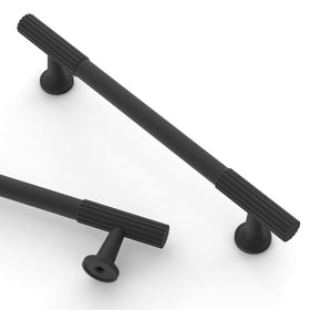 Asidrama 10-pack cabinet pulls on kitchen cabinets with a sleek matte black finish.