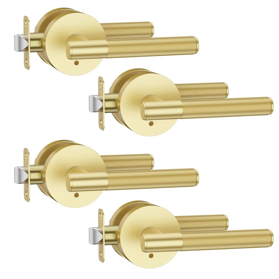 Asidrama 4-pack privacy gold door handles with easy install for bedrooms and baths.