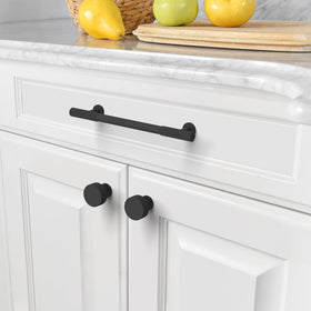 Asidrama 5-inch center-to-center pulls fitted on cupboards for easy DIY replacement.