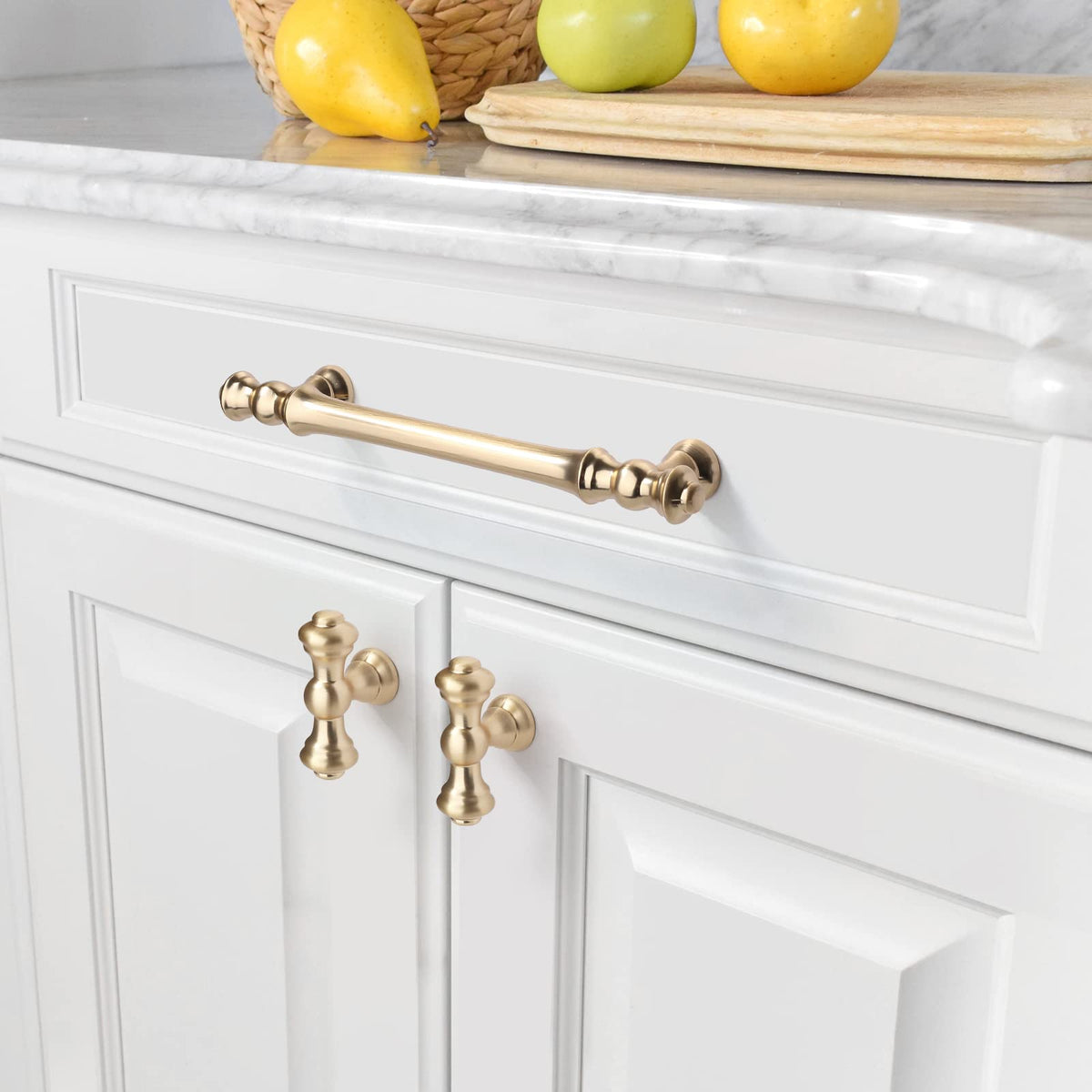 Close-up of Asidrama brushed brass knob highlighting the textured brushed finish