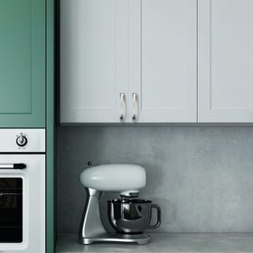 Brushed satin nickel finish on Asidrama pulls delivers durable, contemporary style