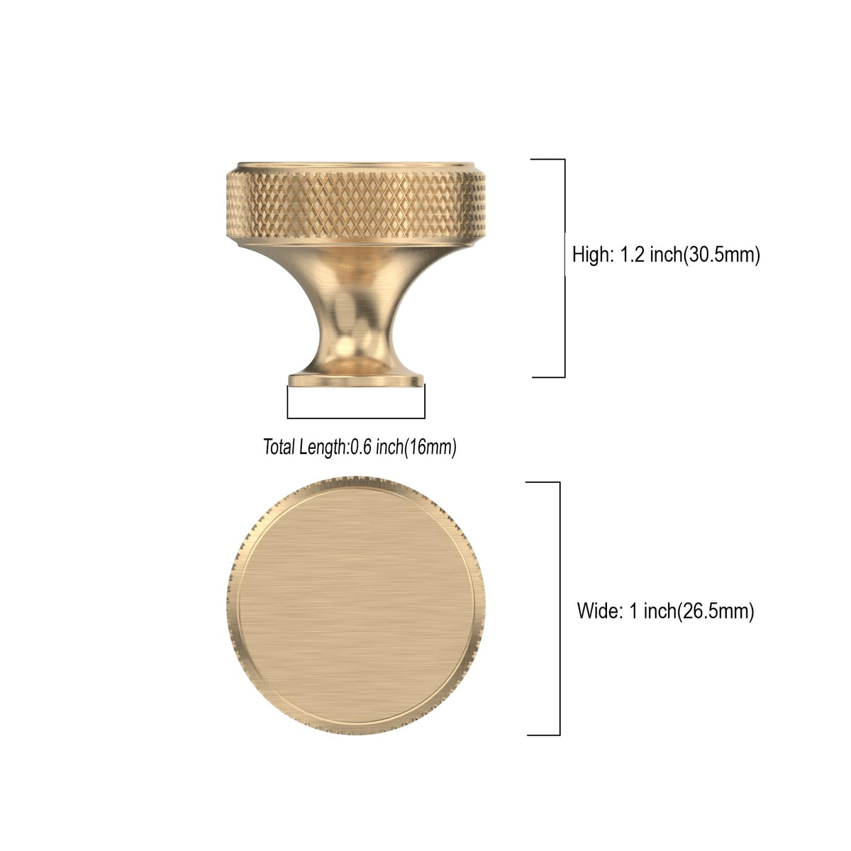 Asidrama dresser knobs closeup knurling highlights secure grip and premium gold finish.