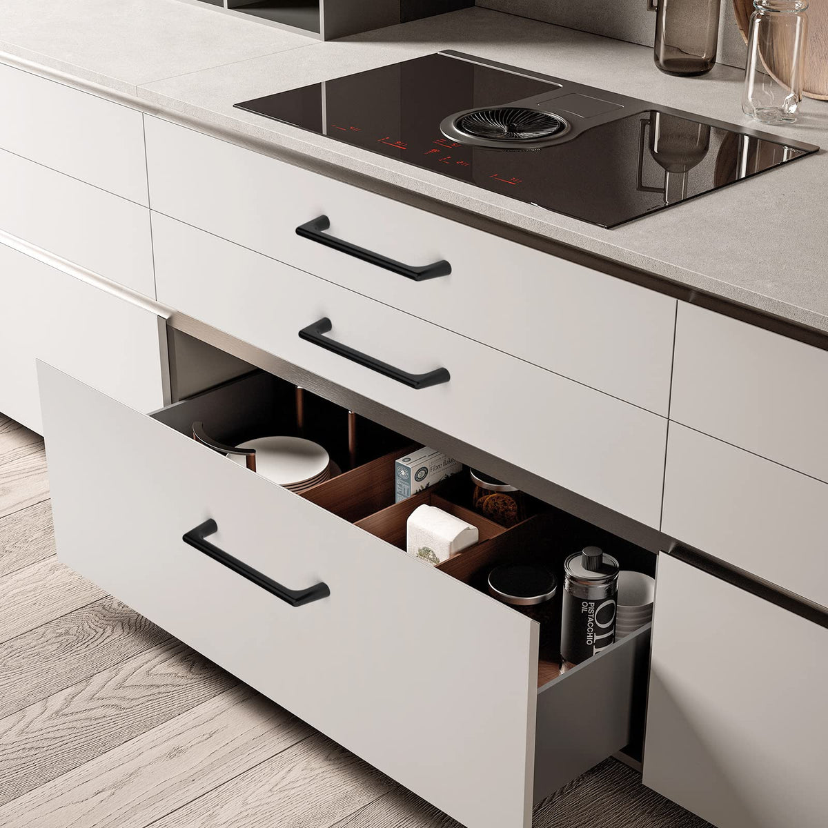 Asidrama dresser and wardrobe pulls in matte black for extended reach