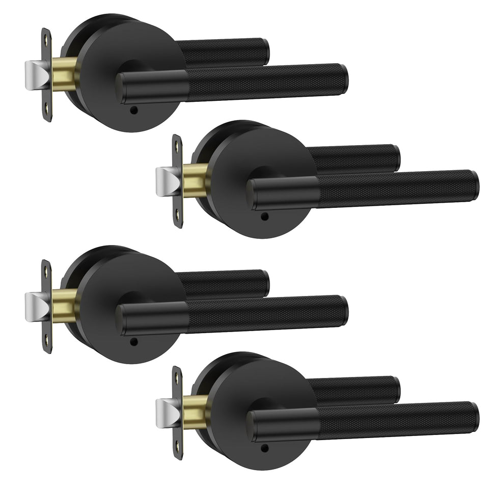 Asidrama privacy door handle with lock – front view shows matte black finish for bedrooms