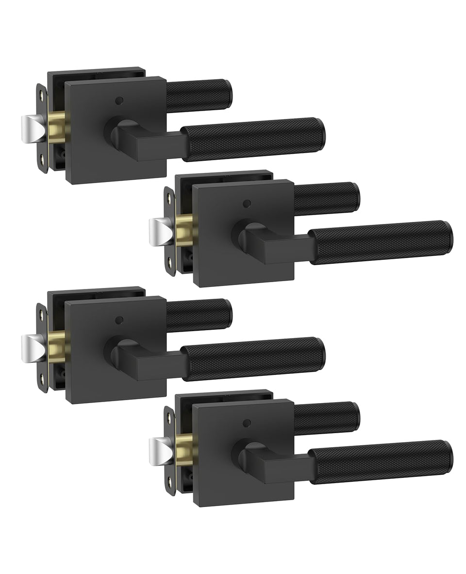 Asidrama privacy door handle front view with matte black finish enhances bedroom and bathroom privacy.