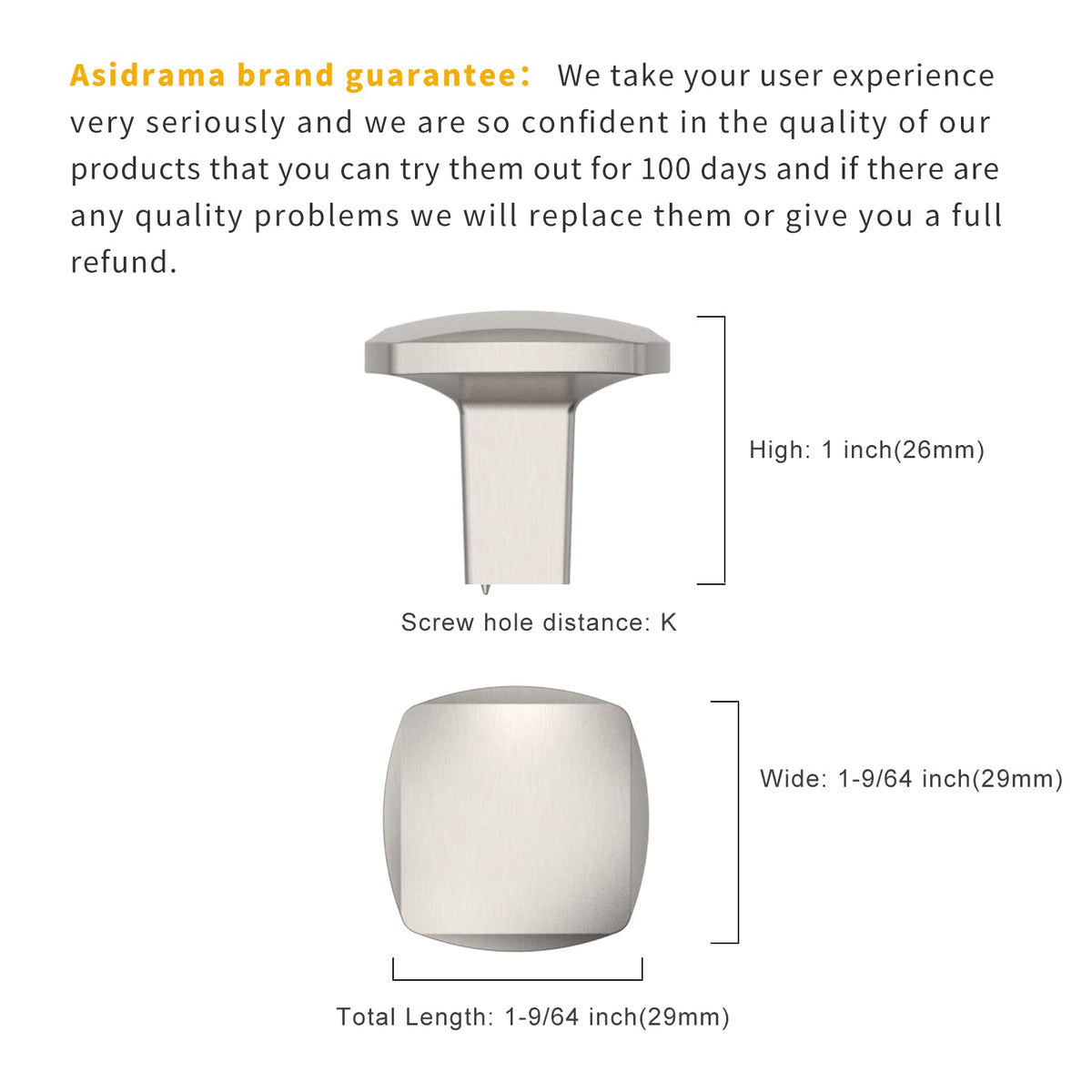 Asidrama zinc alloy knob with brushed finish for reliable daily use.