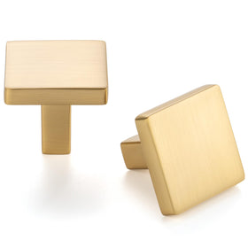 ASKANO square brushed gold cabinet knob, front view for kitchen upgrade and style.
