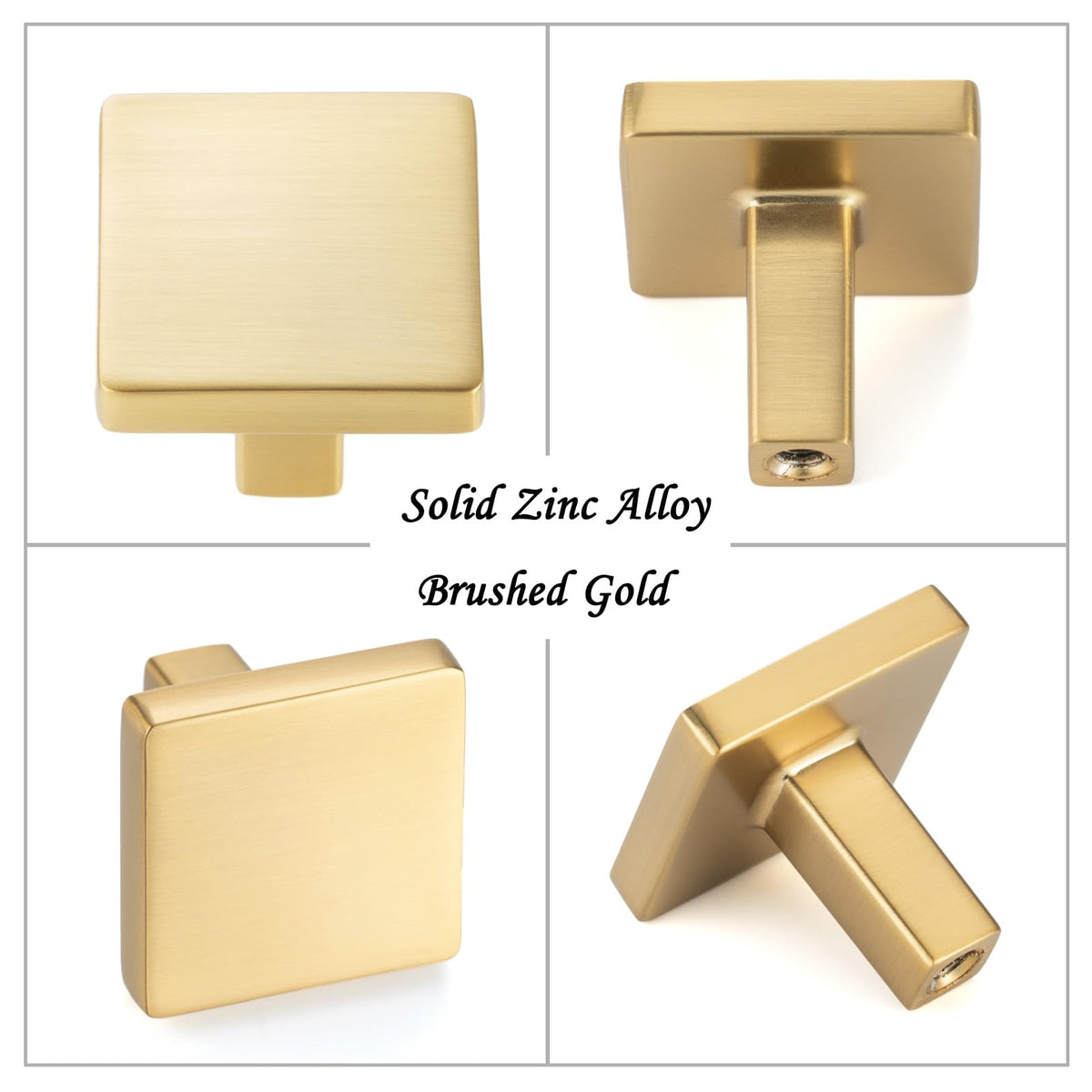 ASKANO square brushed gold kitchen hardware, full pack view.