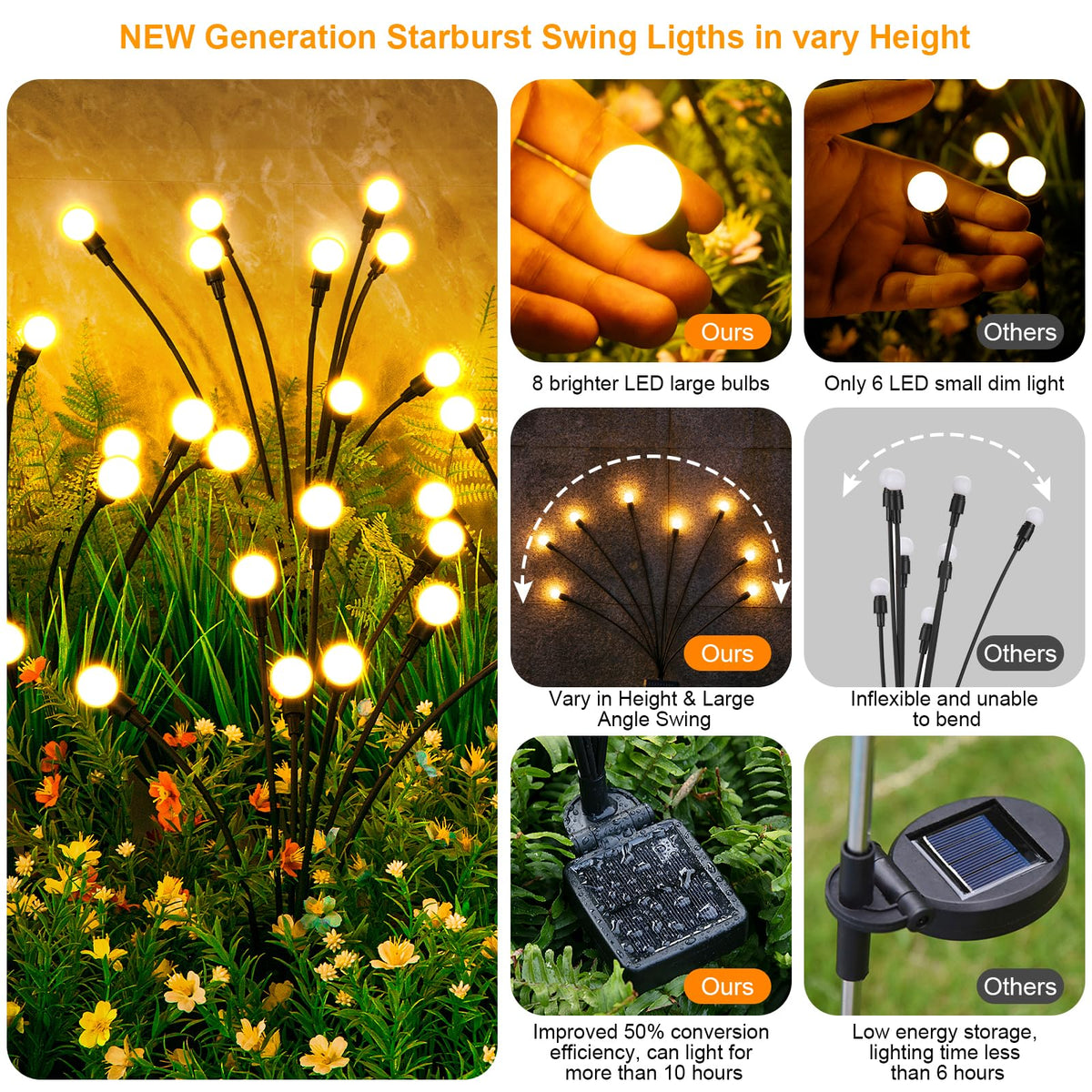ASMAD firefly lights sway in breeze, creating a magical garden scene.