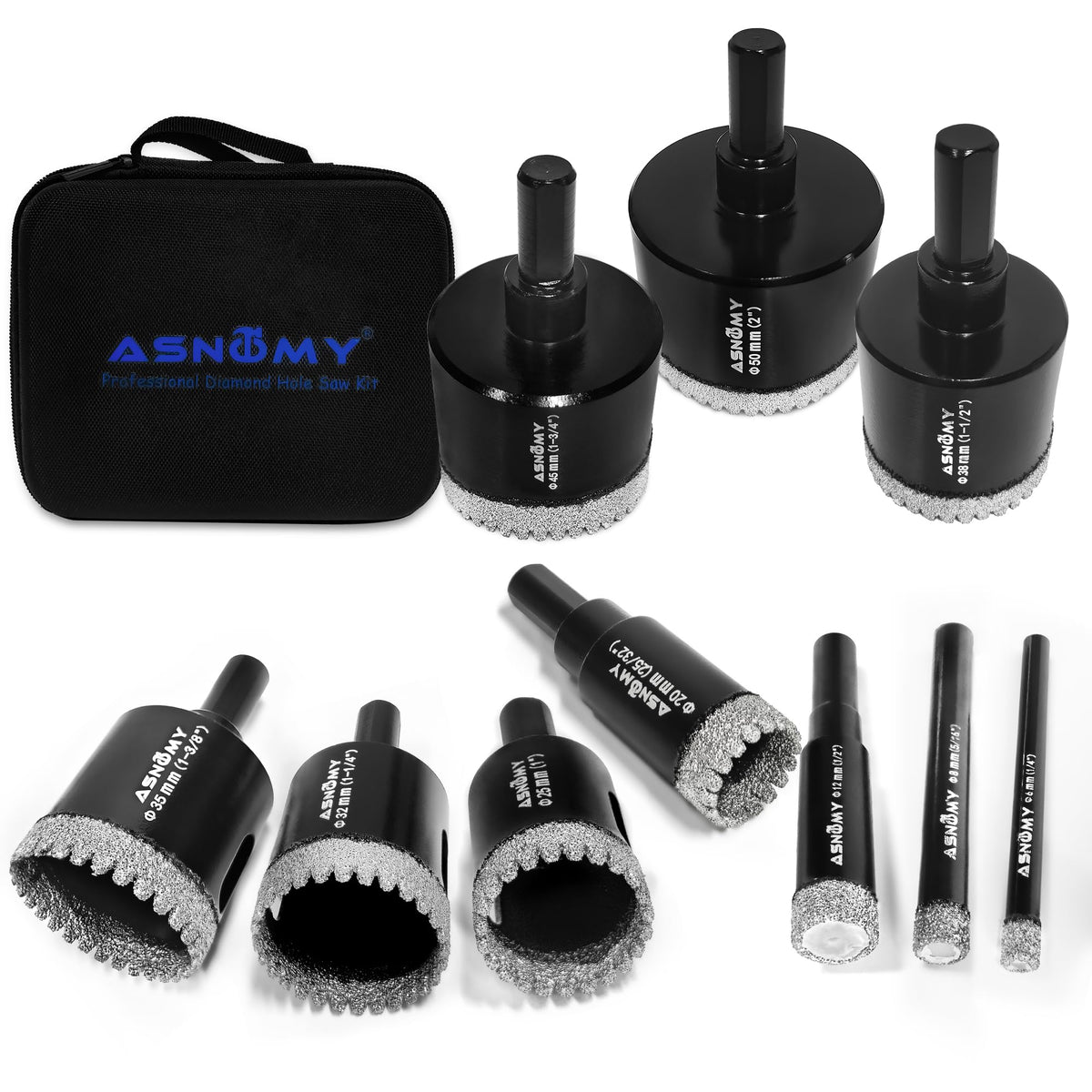 ASNOMY diamond hole saw set with top-quality coating for durable cutting.