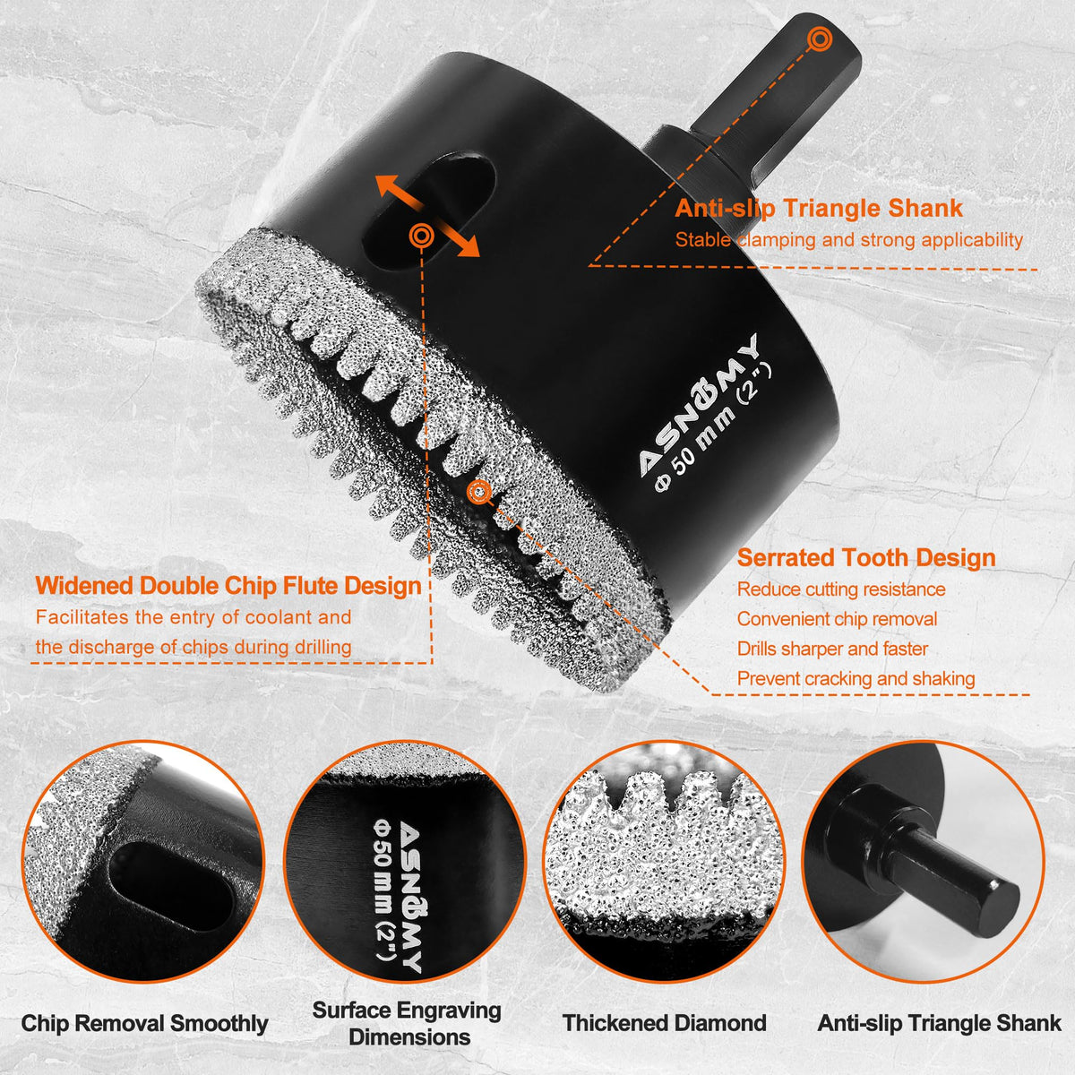 ASNOMY drill set supports both dry and wet drilling for versatility.