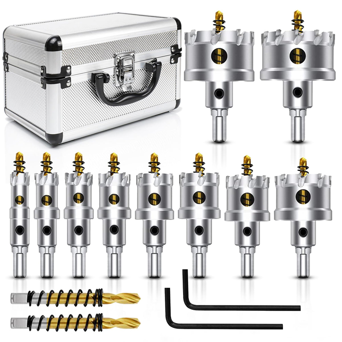 ASNOMY TCT hole saw kit 12pcs in an aluminum case for metal and wood holes