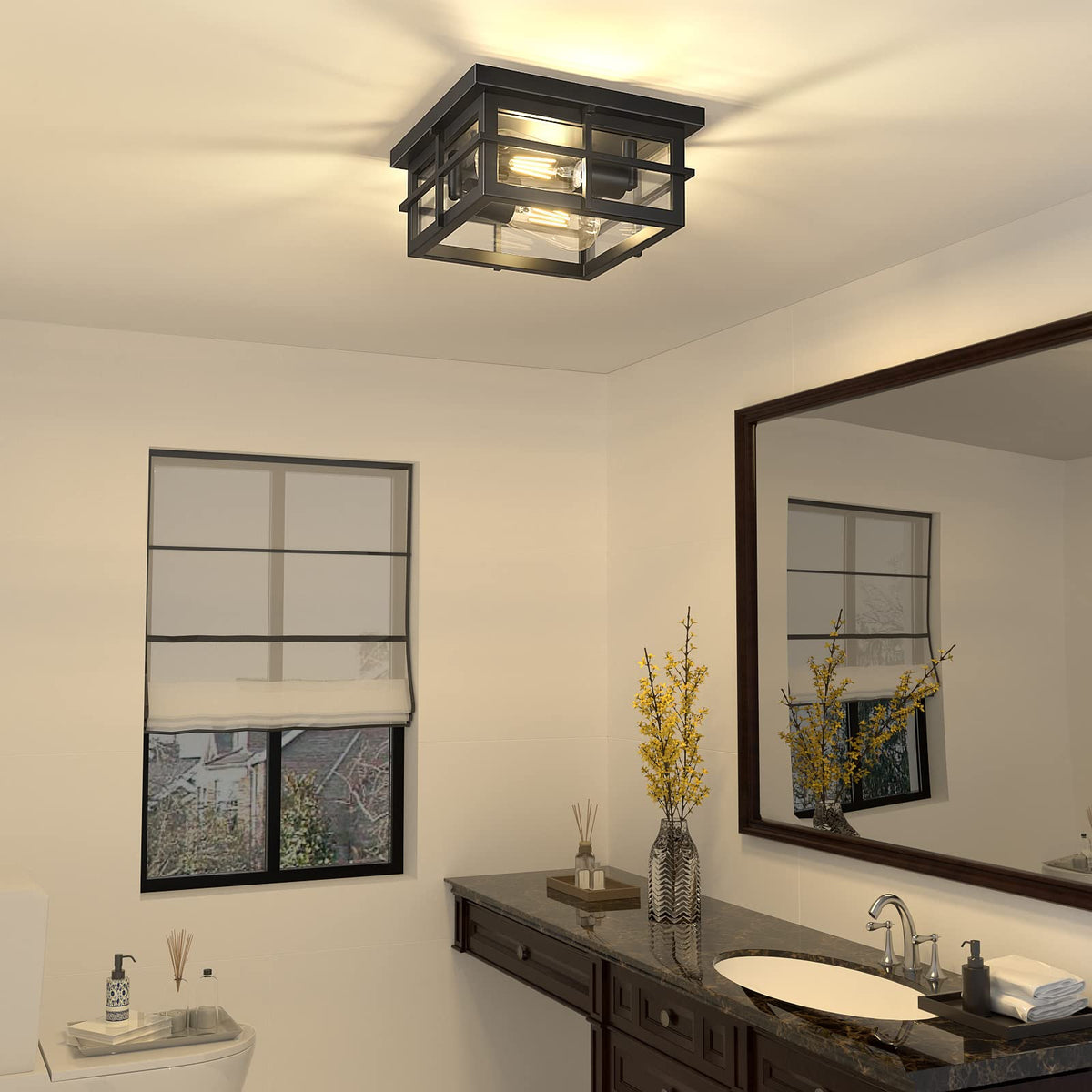 Asnxcju square farmhouse ceiling light complements porch and entryways.
