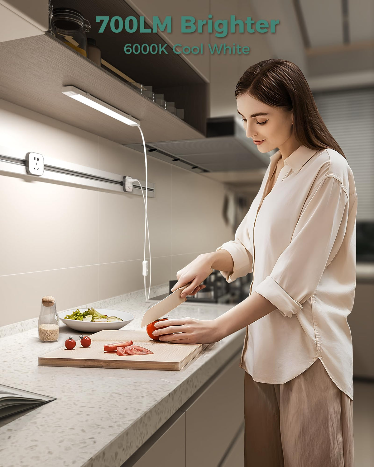ASOKO 6000K cool white LED strip for clear task lighting.