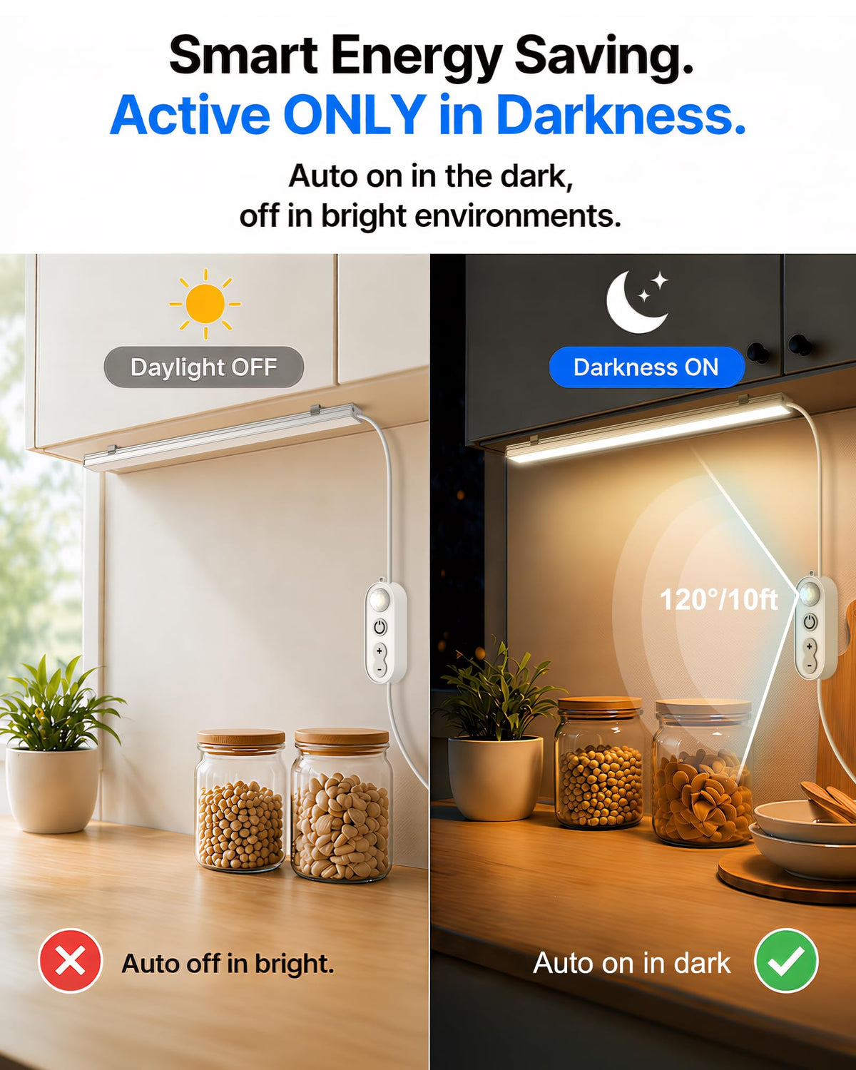 ASOKO dimmable counter light with memory keeps your preferred brightness.