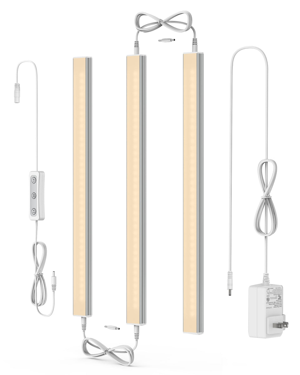 ASOKO dimmable under-cabinet lighting bar 3-pack with warm white 2700K for kitchen counters.