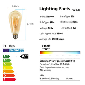 ASOKO 2300K Edison LED bulb for flicker-free dimming.
