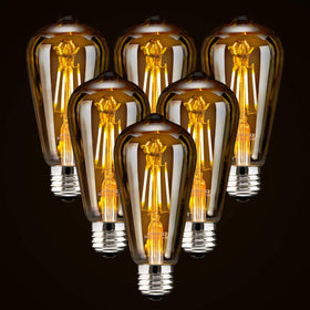 ASOKO amber glass Edison bulbs in a 6-pack with warm, inviting illumination.