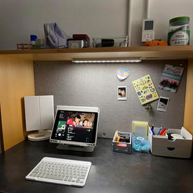 ASOKO under-cabinet lighting illuminating a desk and kitchen counter