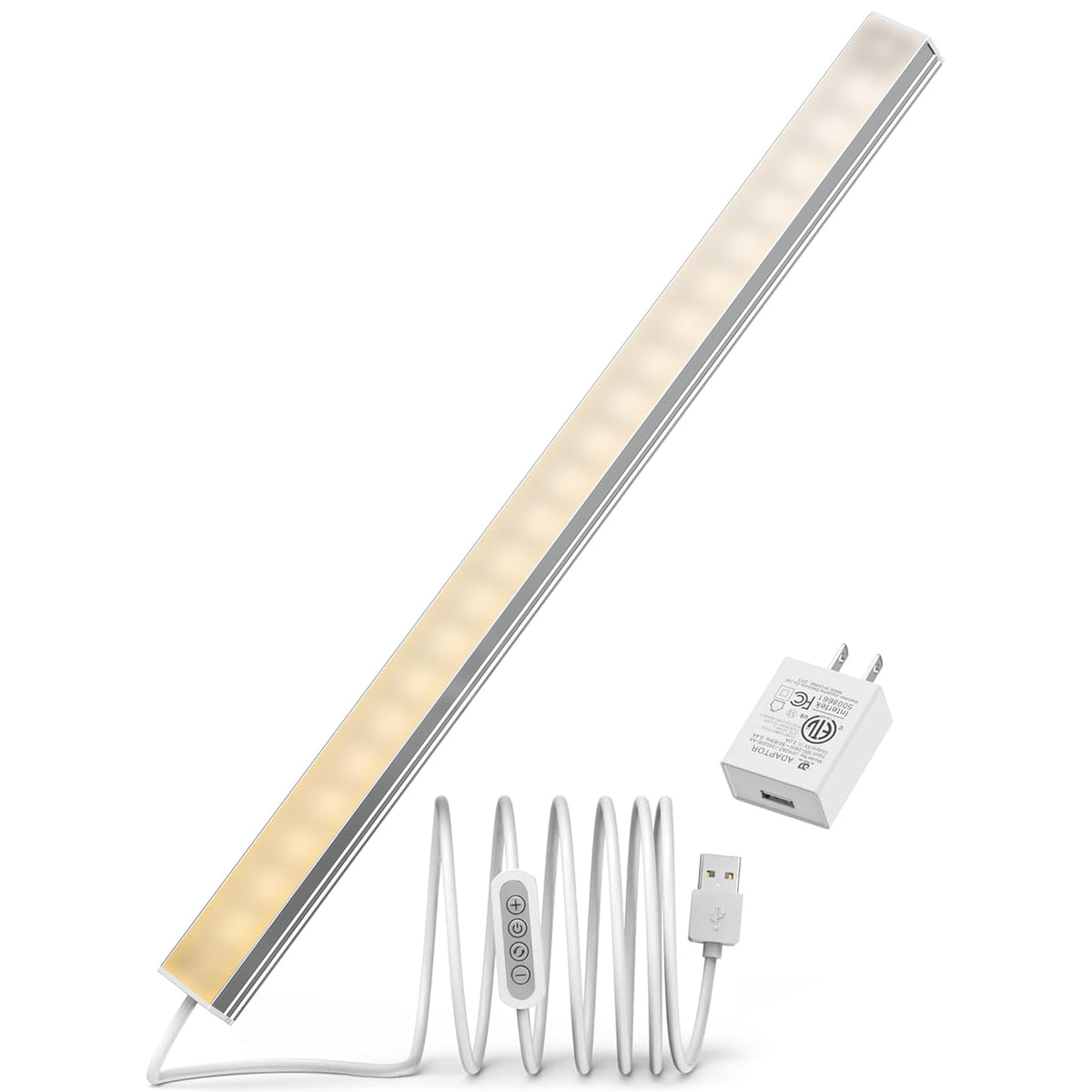ASOKO LED under-cabinet light viewed from the front in a kitchen setup, warm ambiance