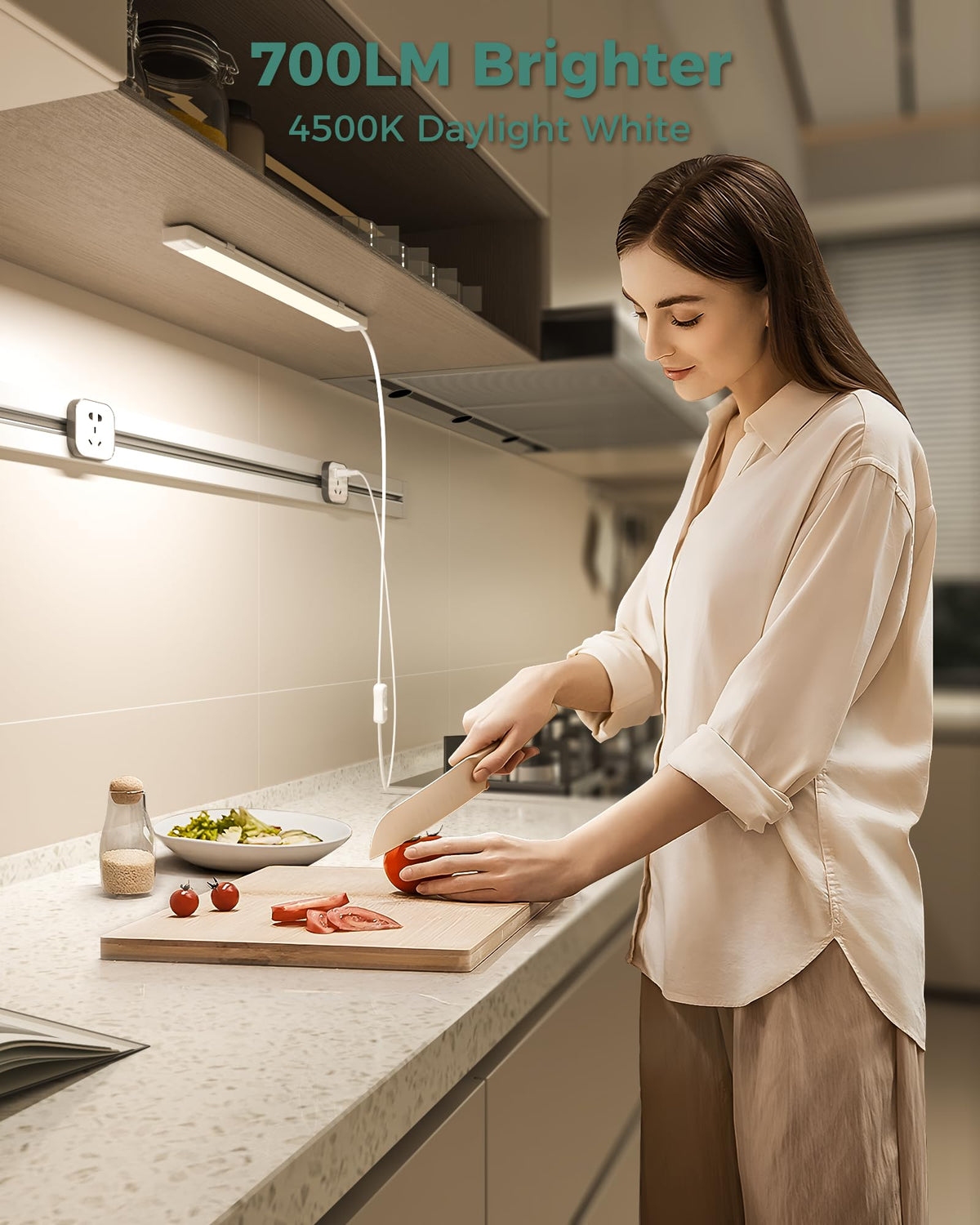 ASOKO plug-and-play light bar enables quick, tool-free installation above counters.