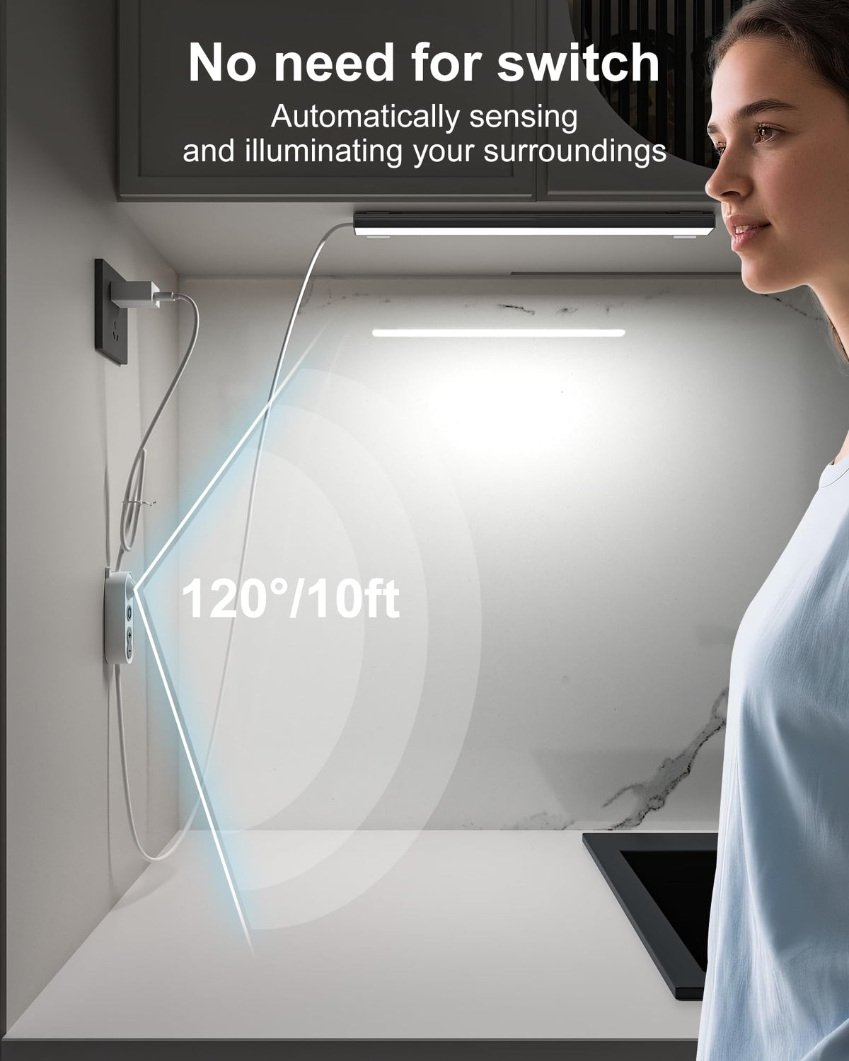 ASOKO plug-in counter light provides 500 lumen brightness for workspaces.