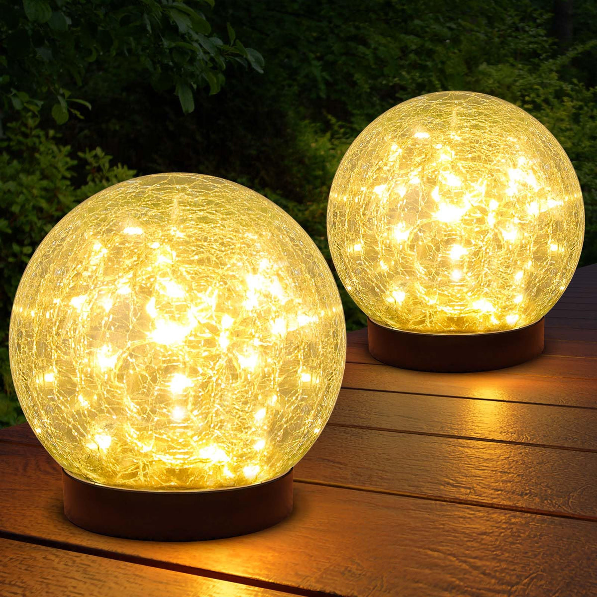 ASOMST cracked glass ball light with warm white glow for outdoor pathways.