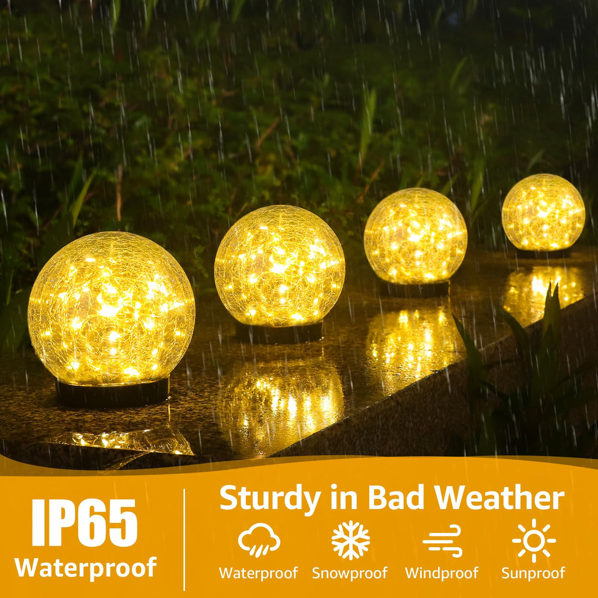 ASOMST solar globe lights create crackled texture shadows along the lawn.