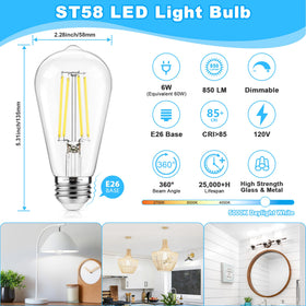 ASOMST ST58 dimmable filament bulb with glass finish for vintage chandeliers