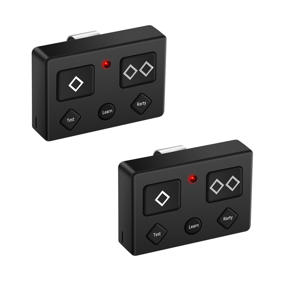 ASONPAO AXP1 remote front view shows the 5-button layout for easy gate access.