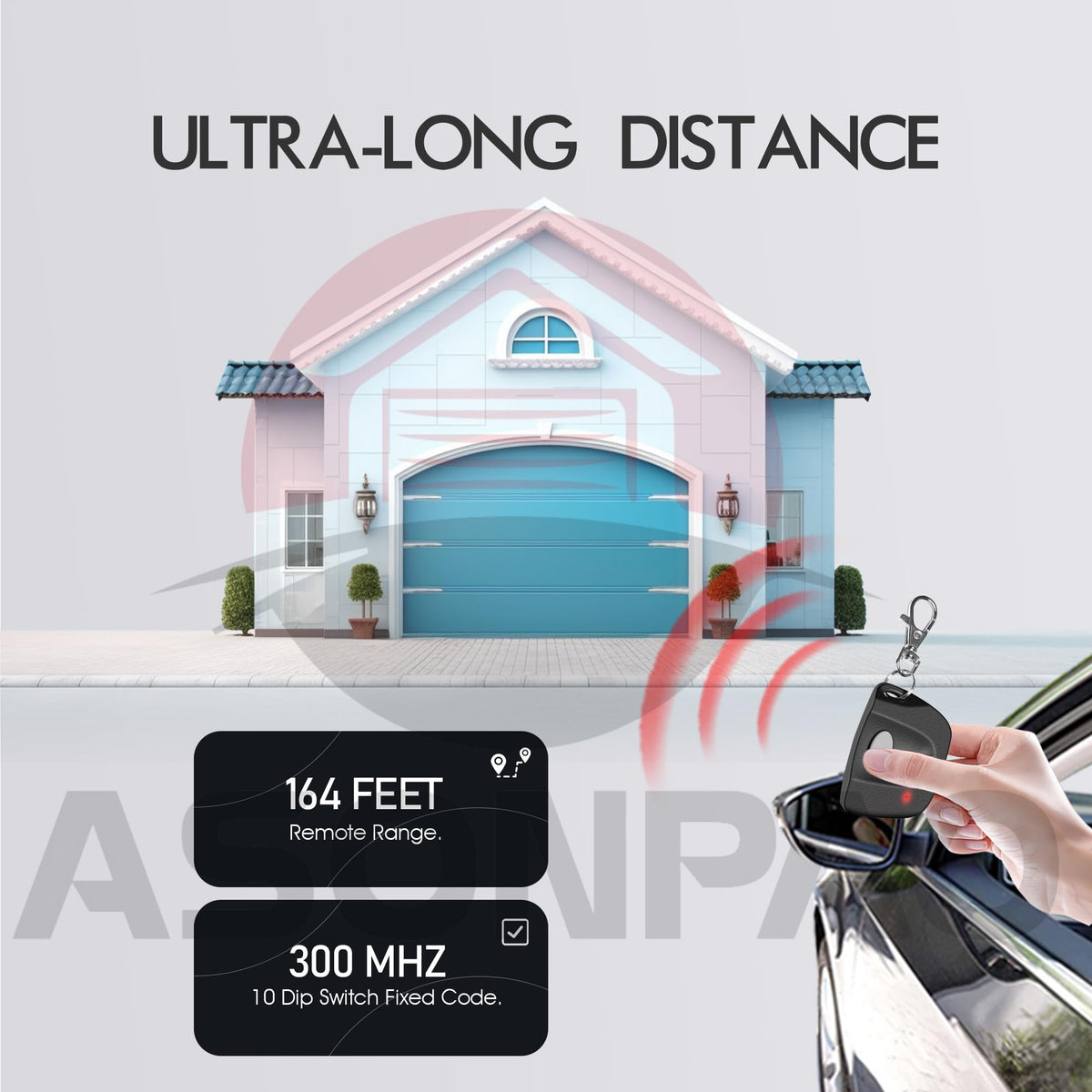 ASONPAO compact keychain remote for portable, one-touch gate access.