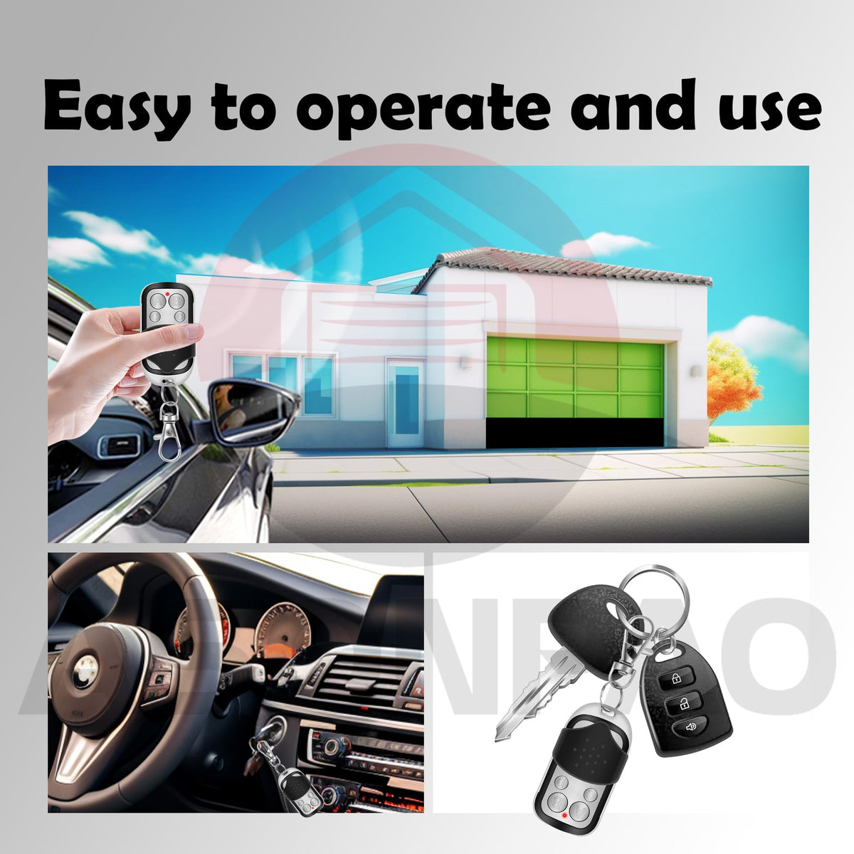 ASONPAO LiftMaster remote four-button layout enabling multi-device operation.