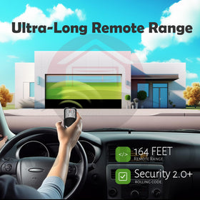 ASONPAO LiftMaster remote demonstration of 164-foot range for reliable access.