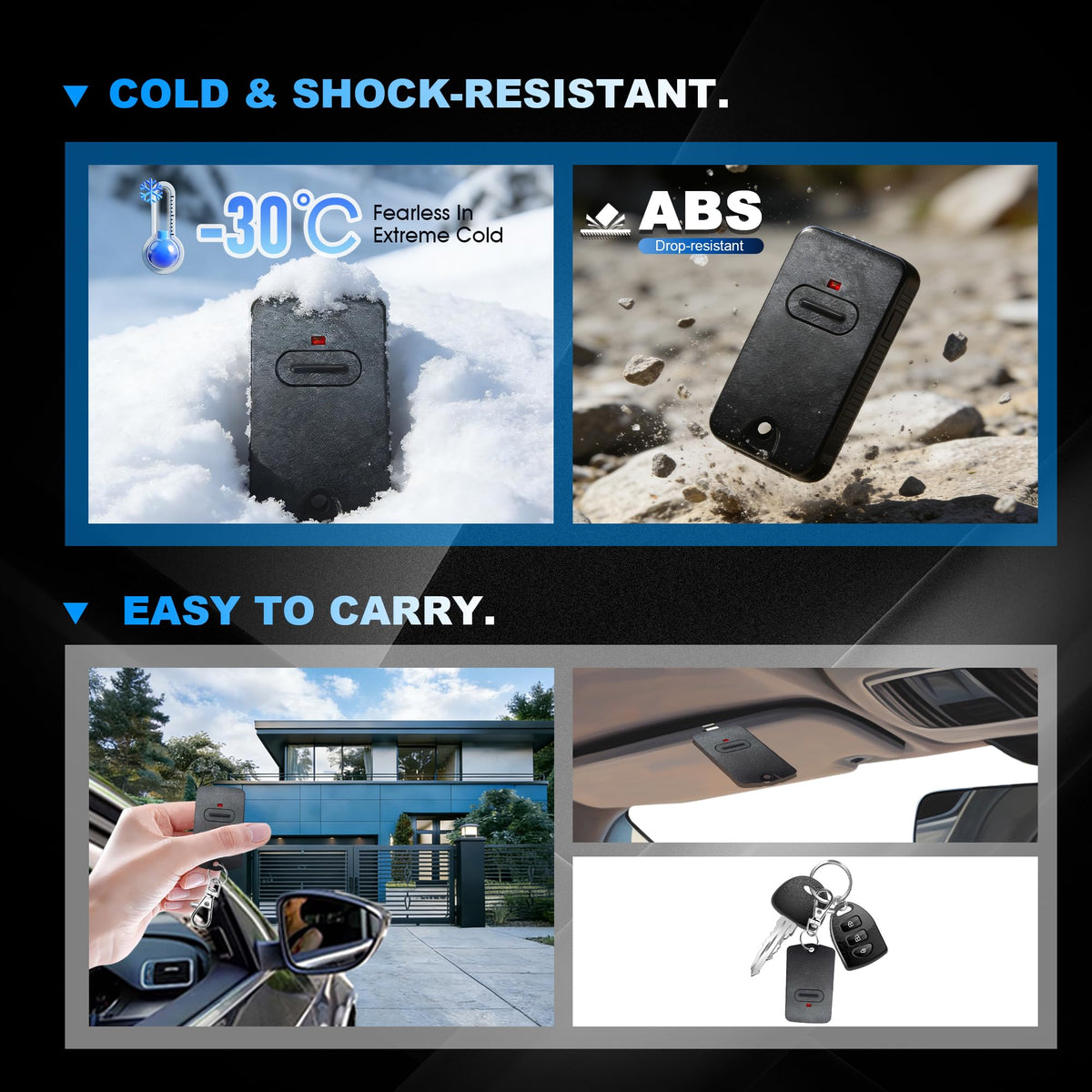 ASONPAO remote on car visor for fast gate control during commutes.