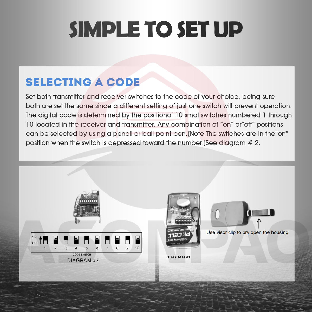 ASONPAO portable keyring remote for easy access on the go.