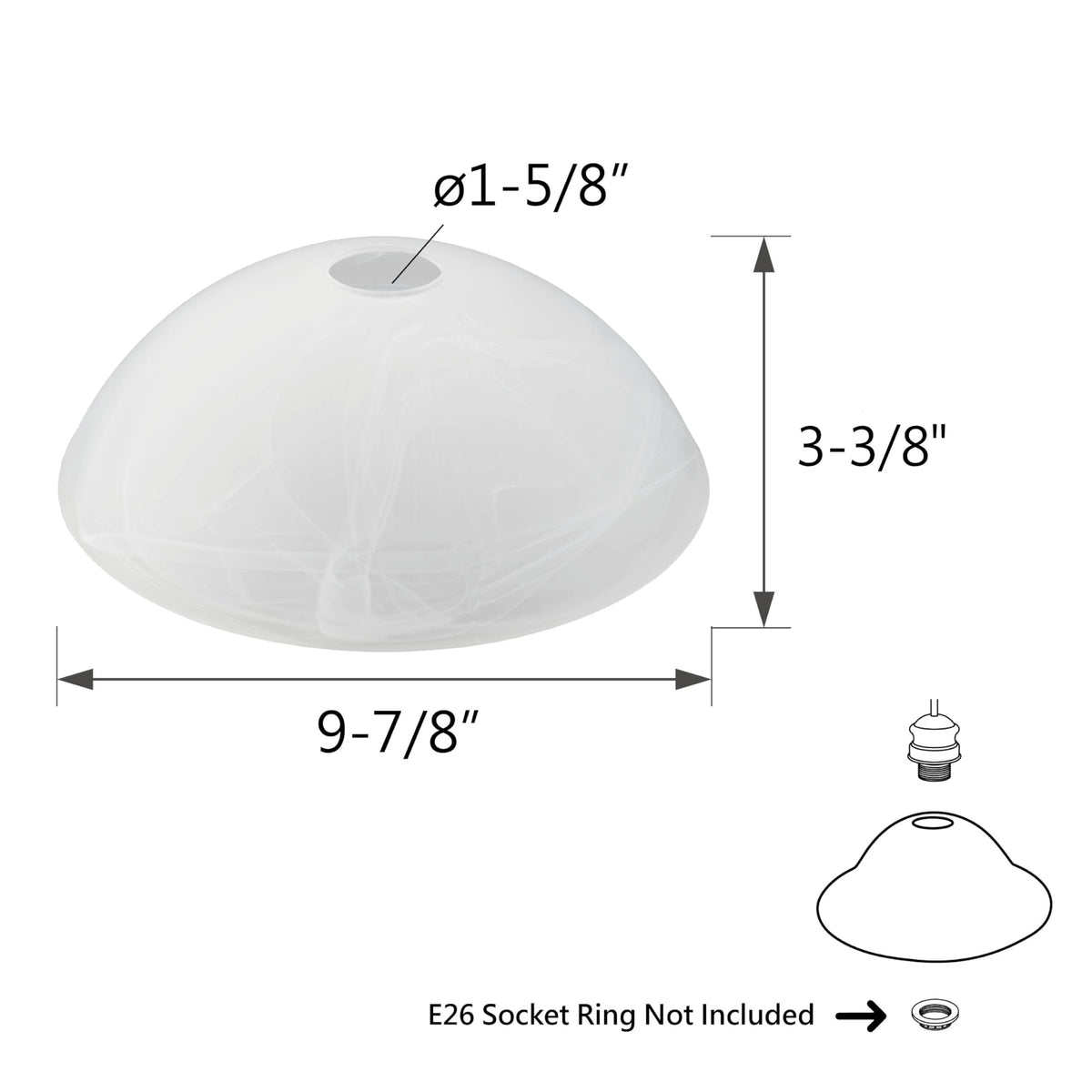 9-7-8-inch diameter alabaster shade on lamp showing round silhouette.