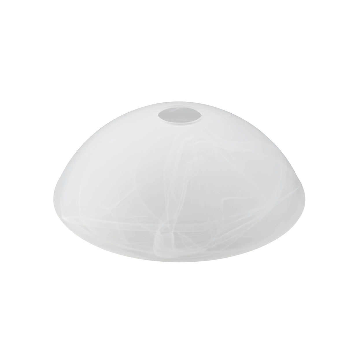 Alabaster shade on pendant light delivering soft, diffused illumination.