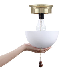 Dome shade with pull-chain opening for convenient lighting control.