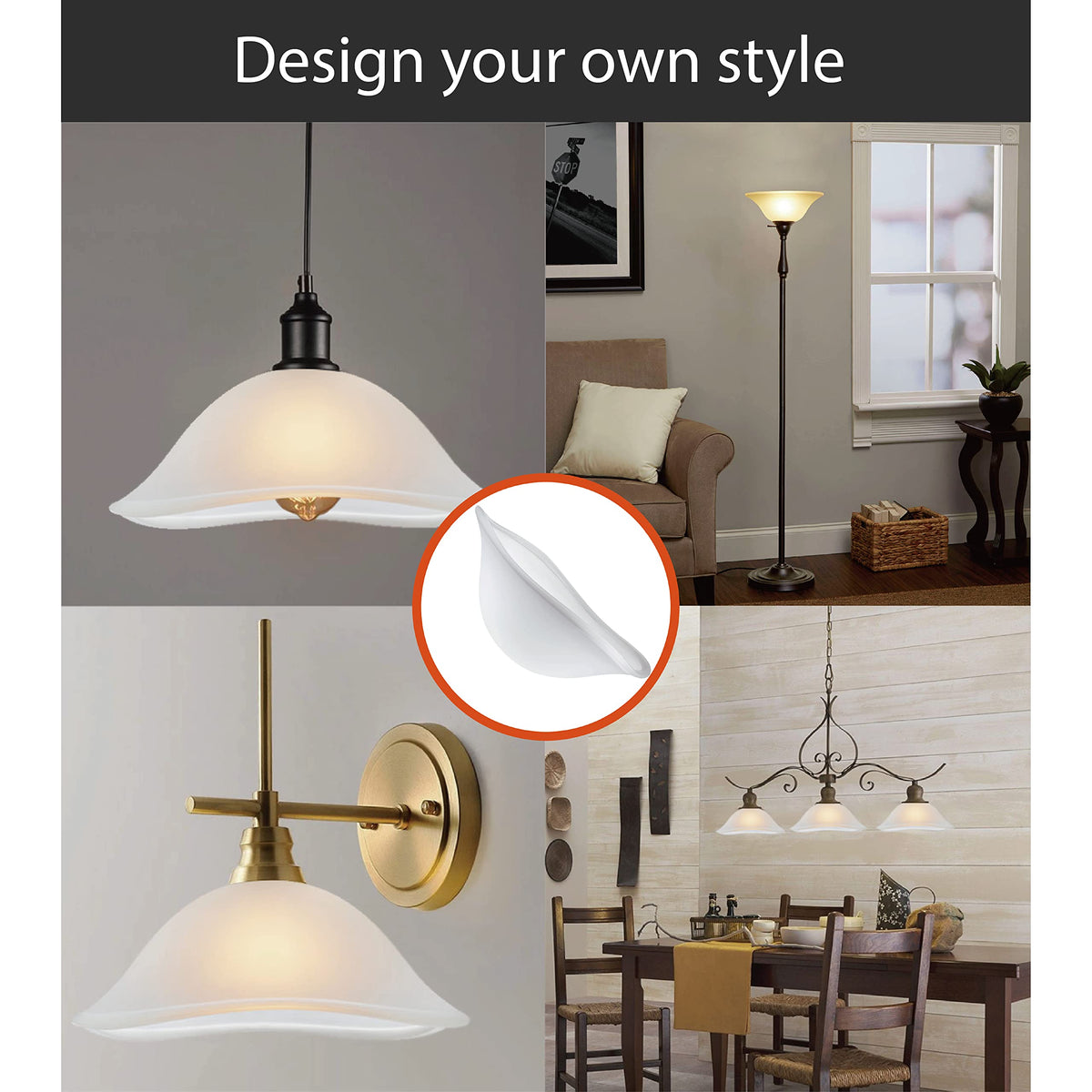 Aspen Creative easy install alabaster shade for multiple fixture styles.