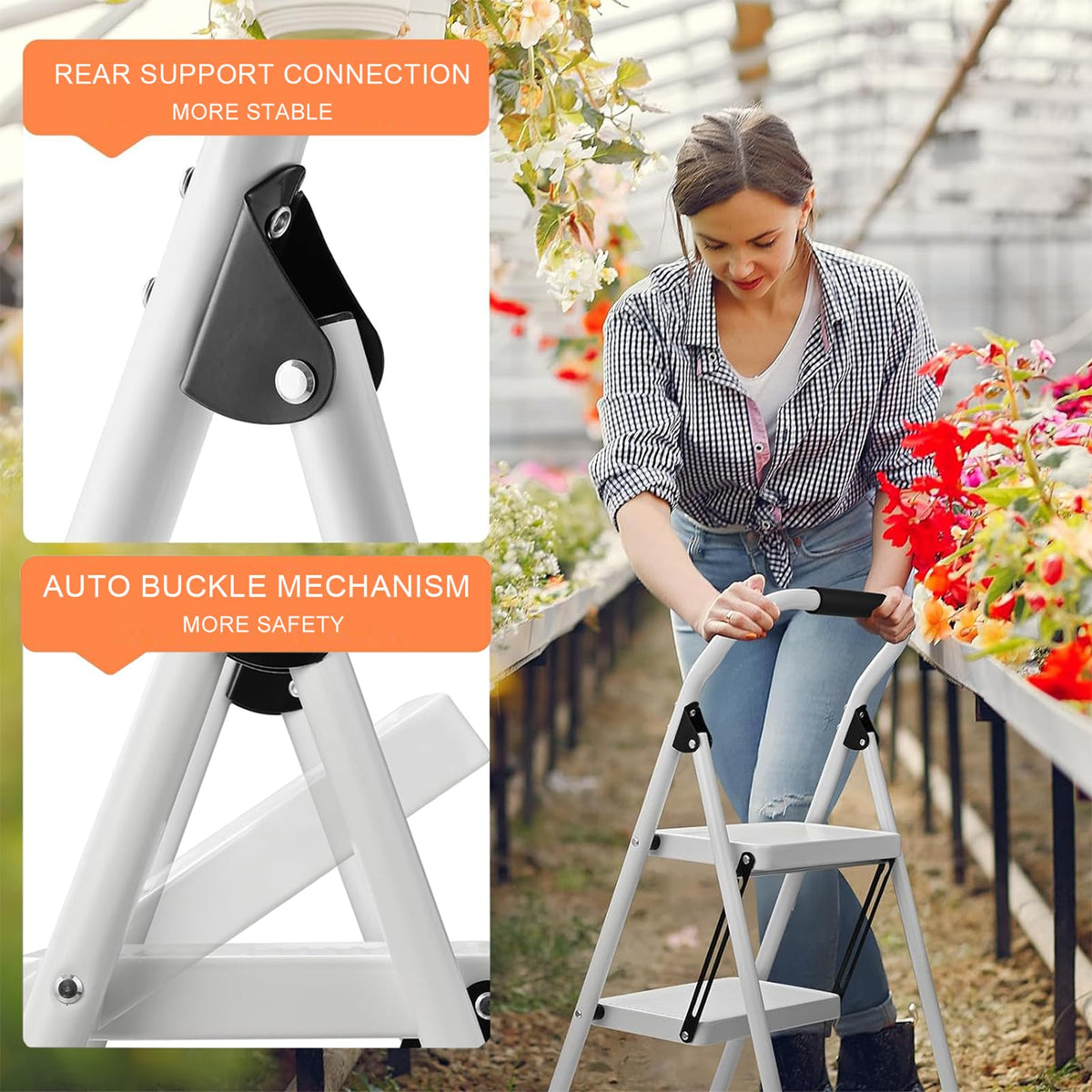 ASPERLAD 2-Step stool with anti-slip foot pads protecting floors