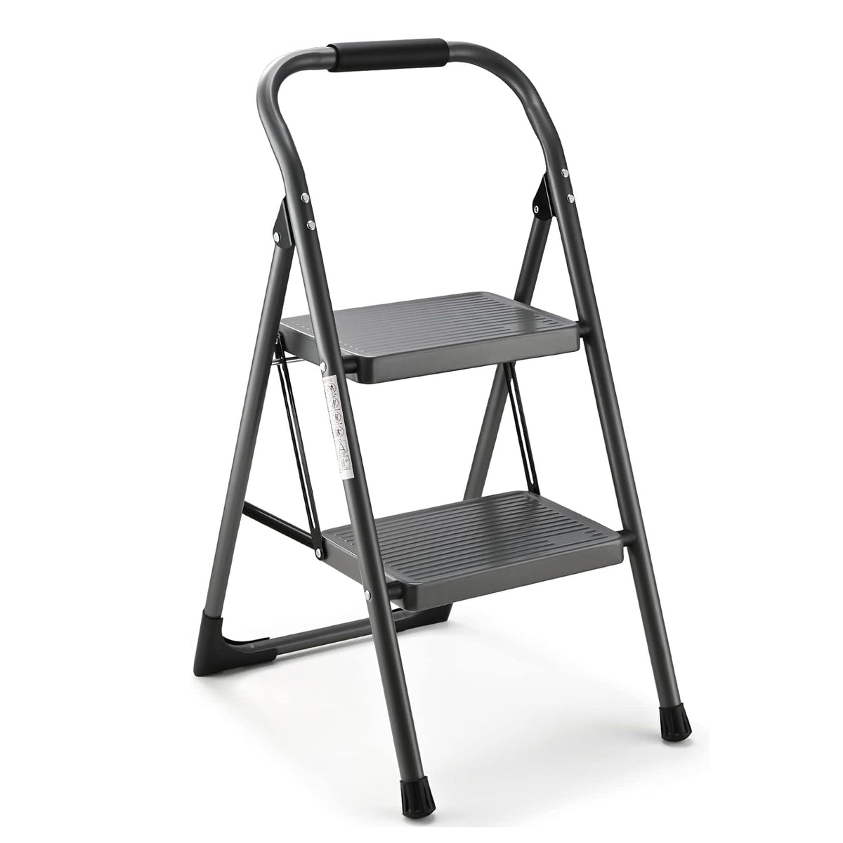 ASPERLAD 2-step folding gray stool for compact storage and stable reach.