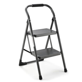 ASPERLAD 2-step folding gray stool for compact storage and stable reach.