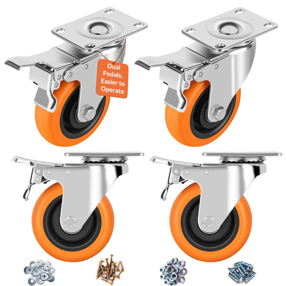 ASRINIEY four-inch caster wheels with dual-pedal lock for easy braking on carts.